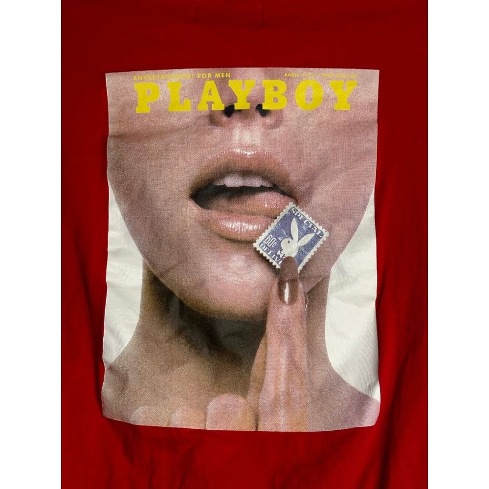 Playboy by Pacsun Long Sleeve Red Photo Tee Shirt Mens Small